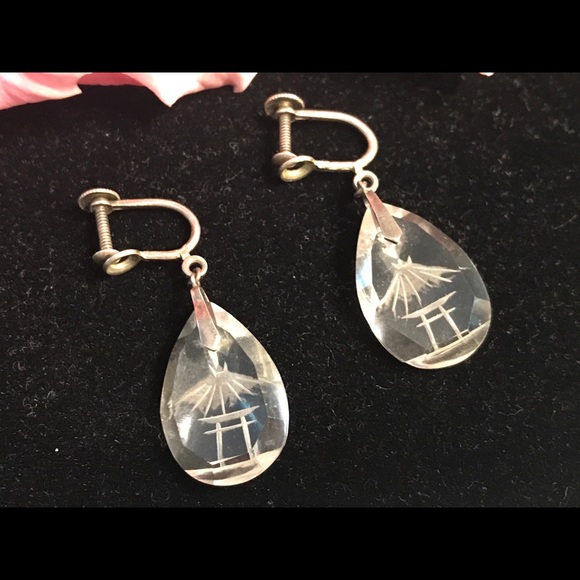 🔆 SALE!! Vintage sterling crystal dangle earrings - Picture 2 of 2